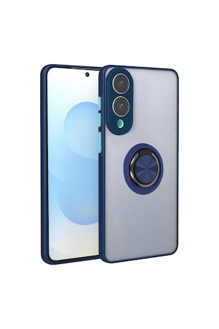 Galaxy Uyumlu- S25 Edge Kılıf Montreal Yüzüklü Silikon Kapak - Lacivert Çok Renkli