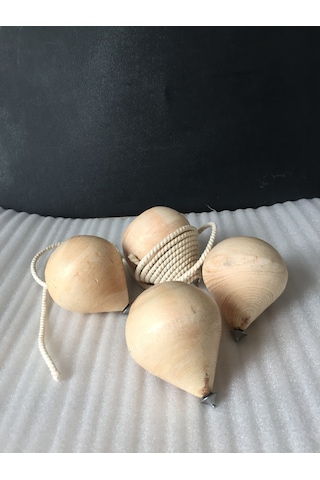 10 Adet Boyasız Ahşap Topaç - Nostaljik Ahşap Oyuncak