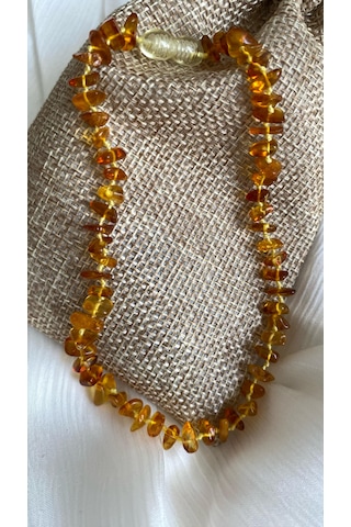 İlknur Doğal Taş Evi Kehribar Çocuk Kolye Sarı - Turuncu