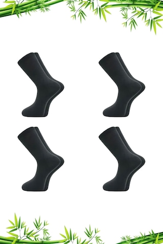 Bambu Erkek Soket Uzun Düz Füme Çorap Dikişsiz 4'lü Paket Füme