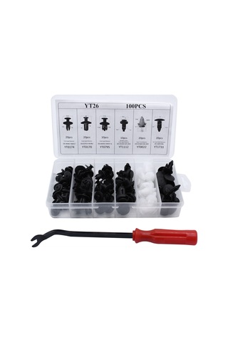 Lemestar 105 Parça Otomobil Tırnak Seti: 6 Tipi Sabitleyici, Tornavida Ve 4 Adet Çıkarıcı - Bumper, Kaporta Ve Paneller İçin Plastik Tutucular