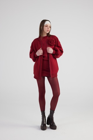Holly Lolly Oversize Çıkarılabilir Gül Detaylı Astarlı Alexa Bomber Ceket Bordo