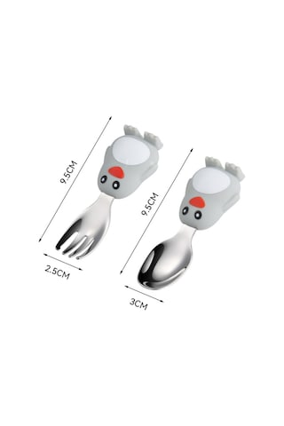 Penguen Figürlü Premium Çocuk Bpa Free Silikon Sap Paslanmaz Çelik Uçlu Çatal-kaşık Set 9+ Ay