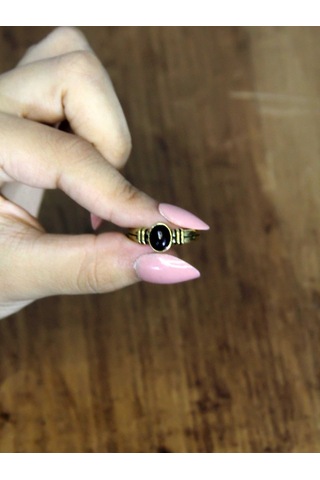 Doğal Taş Oniks Doğal Taşlı Antik Model Kadın Ayarlanabillir Yüzük Euy81o Siyah