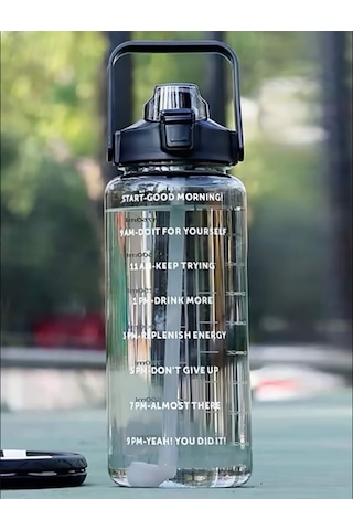 Pipetli Motivasyonel Su Matarası 2 L Siyah