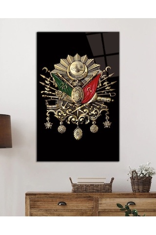 Osmanlı Arması Tuğrası Cam Tablo, Ev Ve Ofis Duvar Dekoru, Hediyelik Büyük Temperli Cam Tablo