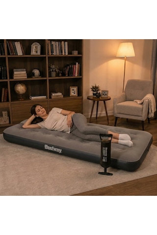 Bestway Single Tek Kişilik Şişme Yatak + El Pompası 185x76x22cm 671gy Bw150 Gri