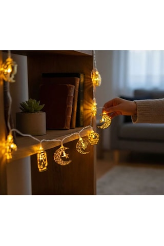 10 Ledli 2 Metre 5.5 Cm Figürlü Ramazan Süsü Led Altın