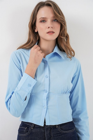 Hiccup Bdart Fitted Poplin Düğmeli Kısa Gömlek Maya Mavisi