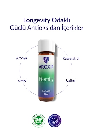 Aroxir Eternit Y Longevity Desteği Resveratrol, Aronya, Üzüm Ekstresi Ve Nmn 30 Flakon