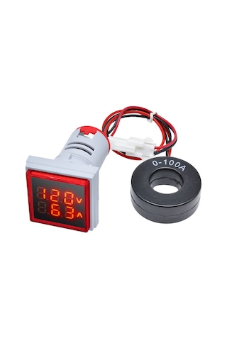 Ac 20-500v 100a Kare Dijital Voltmetre Ampermetre 220v Kırmızı Panel Montaj Led Gösterge Ekran Elektrik Voltaj Akım