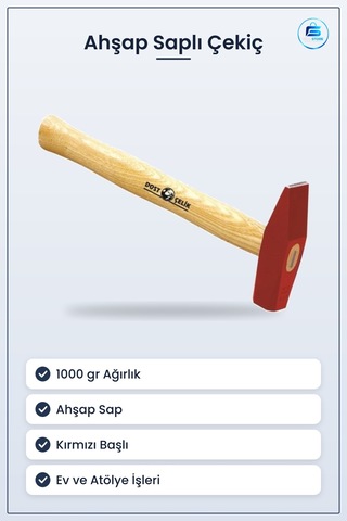 Çekiç 1000 Gr Ahşap Saplı Manuel El Aleti Hırdavat Tamir Ev Atöly