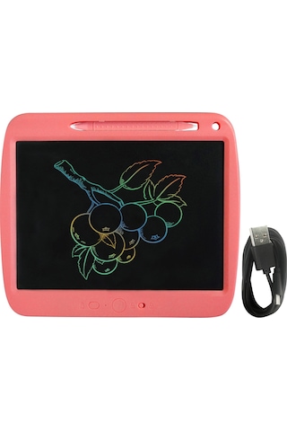 Hombey 9 İnç Pembe Renkli Lcd Çocuk Yazma Tahtası - Usb Şarjlı, Akıllı Göz Korumalı, Tek Tuşlu Kilit Ve Temizleme, Parlak Film, Çift Uçlu Kalem Pembe