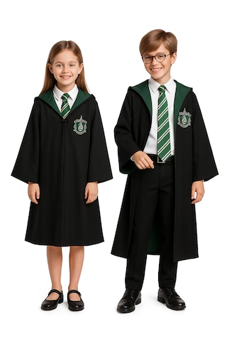 Kg Harry Potter Slytherin Premium Kostüm Cübbe Gözlük Hediyeli Yeşil