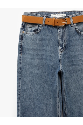Koton Pamuklu Kemerli İspanyol Paça Denim Pantolon - Flare Jeans Koyu İndigo 6sal40138md İndigo
