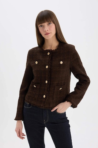 Defacto Regular Fit Bisiklet Yaka Tweed Blazer Ceket D8460ax24aubn298 Kahve