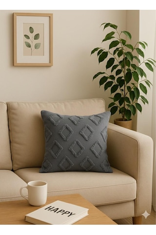 Kırlent Kılıfı 43x43 Cm Çift Taraflı, Fermuarlı, Lüks Şönil Kumaş Koltuk Örtüsü İle Uyumlu 1 Adet Antrasit
