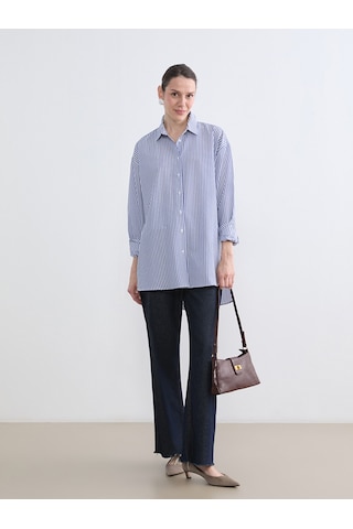 Lc Waikiki Lc Waıkıkı Mavi Çizgili Oversize Poplin Kadın Gömlek Tunik