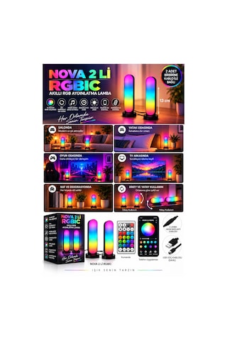 Nova 2 Li Rgbıc Masaüstü Led Lamba Telefon Ve Kumanda Kontrollü, Yatay Ve Dikey Kullanım Rgb-ıc