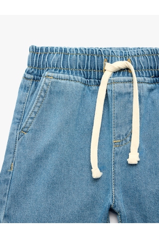 Koton Pamuklu Cepli Beli Bağcıklı Denim Şort Orta İndigo 6smb40020td