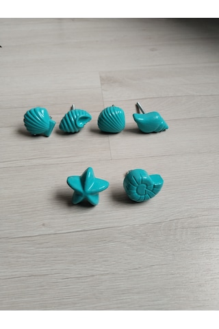 Dafniart 6 Lı Deniz Kabuğu Temalı Dolap Çekmece Kulpu, Turkuaz, 4-5 Cm, 6'lı Set, Yıldız Ve Kabuk Şekilli