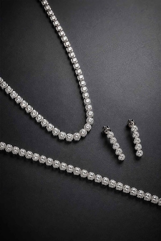 Gümüş Pazarım Prenses Serenadı Mavi Taşlı Gerdanlık Gümüş Set