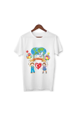 Alpşan Ticaret 23 Nisan Tişörtleri 23 Nisan T-shirt Beyaz Çocuk Yetişkin Tişört Unisex T-shirt Çocuk Bayramı 63 Beyaz