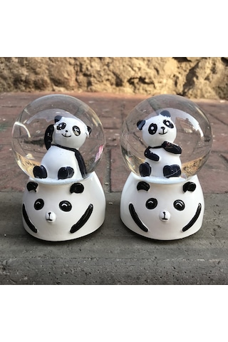 Panda Figürlü Işıklı Müzikli Büyük Boy Kar Küresi Dekoratif Siyah
