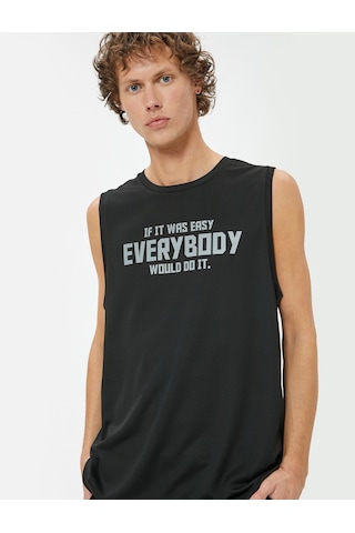 Koton Spor Atlet Slogan Baskılı Kolsuz Bisiklet Yaka Siyah 5wam30028nk Siyah