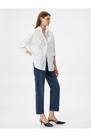 Koton Straight Jean Kot Pantolon Düz Paça Esnemeyen Pamuklu Cepli - Eve Jean Orta İndigo 4wal40404md İndigo
