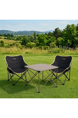 Yek Outdoor Campout Alüminyum Büyük Boy Masa + 2 Campout Fırat Sandalye Set Siyah
