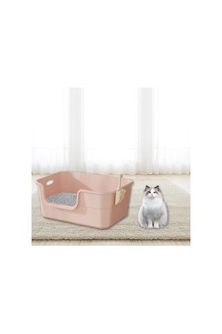 Küçük Ve Büyük Kediler İçin Açık Çöp Kutusu Kolay Taşıma Anti Sıçrayan Taşınabilir Evcil Hayvan Malzemeleri Ekstra Büyük Evcil Kedi Tuvalet Kum Kutusu, 50cmx35cmx22cm, Pembe Kahverengi M
