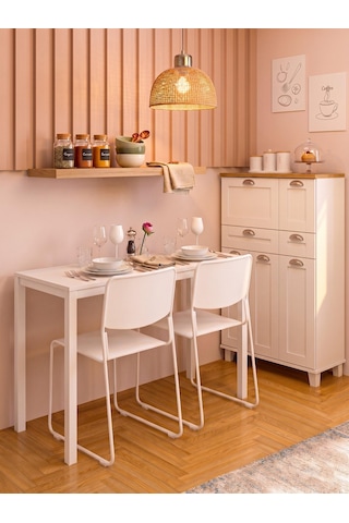 Minimal Beyaz Çok Amaçlı Masa 116x45x75 Cm Güçlendirilmiş Metal Profil Ayaklı