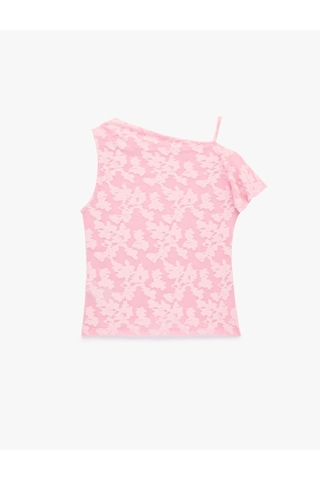 Koton Asimetrik Yaka Kolsuz Dantelli Bluz Pembe 6sak10366ek Gül