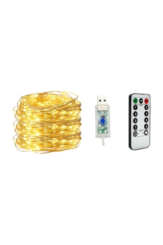 Hombey 10m 100 Led Bakır Tel Işıklı Zincir, 8 Modlu Usb Beslemeli, Islak Ortam Uygun, Kumral Beyaz Işık, Kumanda Kontrollü Ev Dekorasyon Aydınlatması Pil Yok Çok Renkli