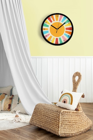 Retro Gün Doğumu Gökkuşağı Modern Duvar Saati - 25cm - Önü Camlı Siyah Kasa - Sessiz Mekanizma-jh0252 Siyah