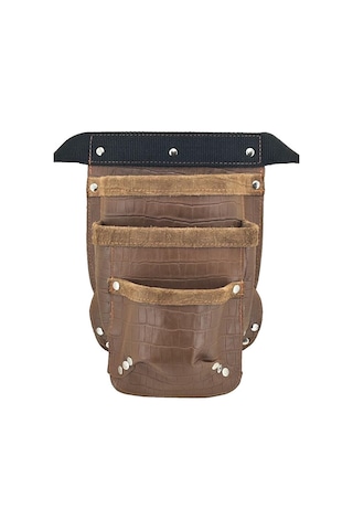 Hakiki Deri Kroko Cepli Tekniker Çivi Önlüğü Bel Çantası Taba