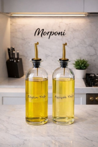 Morponi Akıtmaz Gold Başlıklı 2'li Yağdanlık Seti 500 Ml Thn Şeffaf