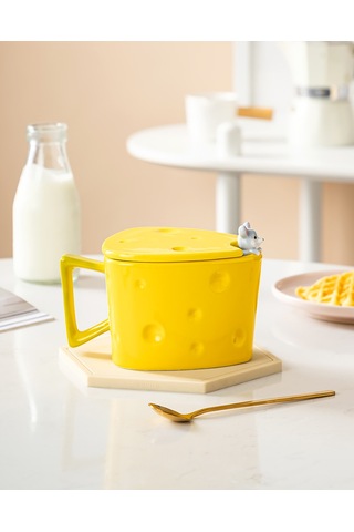 Lyon Seramik Fincan Kupa Yaratıcah Ve Fincanıkahvaltı Peyniri Su Bardağı Sarı