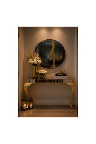 Familieconcept Melisa Serisi Lüks Aynalı Dresuar Takımı - Antre Konsolu 110x90x40 Cm Altın