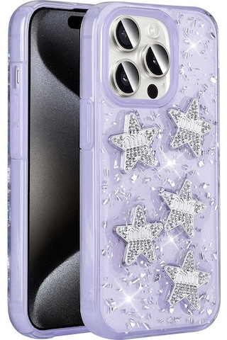 Zore Apple Uyumlu iPhone 15 Pro Max Kılıf Airbagli Simli Arka Yüzey Işıltı Silikon Kapak - Lil Lila
