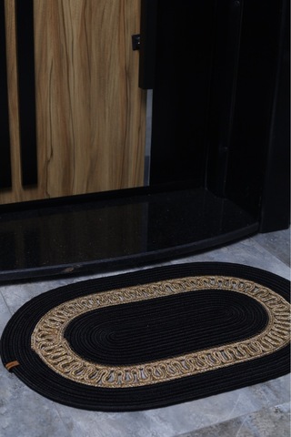 Kapı Önü Paspası Klozet Önü Tezgah Önü Jüt Hasır Paspas Siyah Gold Siyah Gold