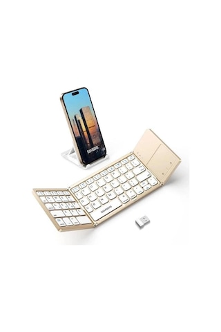 Samsung Uyumlu Samsers Touchpadli Katlanabilir Bluetooth Klavye Desert Gold