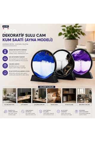 10 Inc - 25cm Renkli Sulu Cam Kum Saati Hareketli Ayna Modeli Bx40