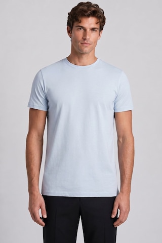 Sabri Özel Buz Mavi %100 Pamuk Bisiklet Yaka Düz Renk Basic T-shirt