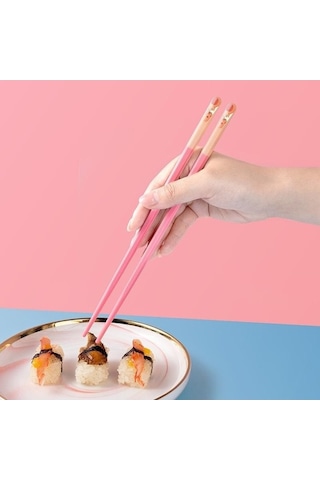 Agoodshop Yeşil Pembe 5 Çift Japon Metal Yemek Çubukları Seti, Sağlıklı Yemek Ustaları İçin Yeşil