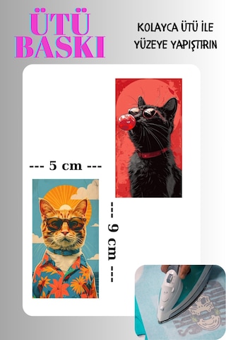 Kedi Ütü İle Yapışan Tişört Tekstil Transfer Dtf Baskı 2 Adet - 674522865
