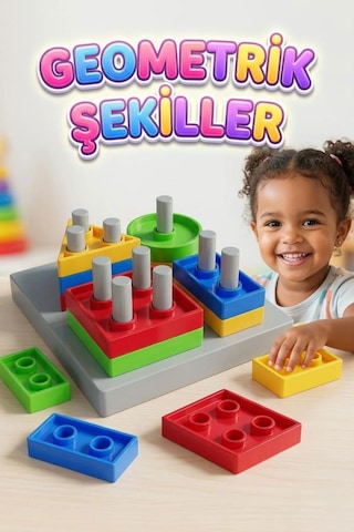 17 Parça 4 Farklı Renkli Eğlenceli Geometrik Şekilli Zeka Geliştirici Eğitici Bul-tak Oyun Seti