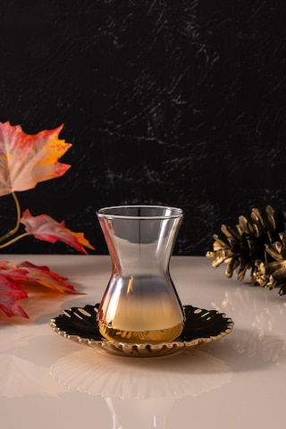 Mest 12 Parça Titanyum Gold Çay Bardağı Ve Çay Tabağı Seti - 140 Cc Şıklık Ve Zarafet Gold