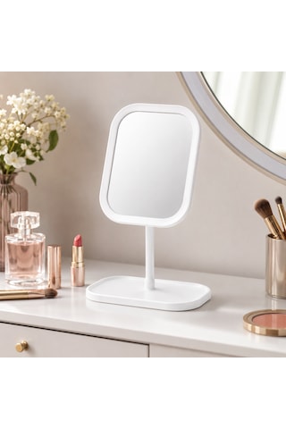 Humas Led Işıklı Masaüstü Makyaj Aynası, Dokunmatik Kontrollü, 3 Işık Modlu, Usb Şarjlı Ayaklı Makyaj Ve Bakım Aynası Beyaz